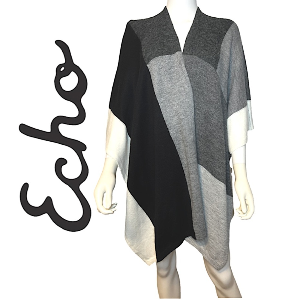 ECHO.NWT.Beautiful Open cardigan scarf wrap. Greys & Ivory. O/S.